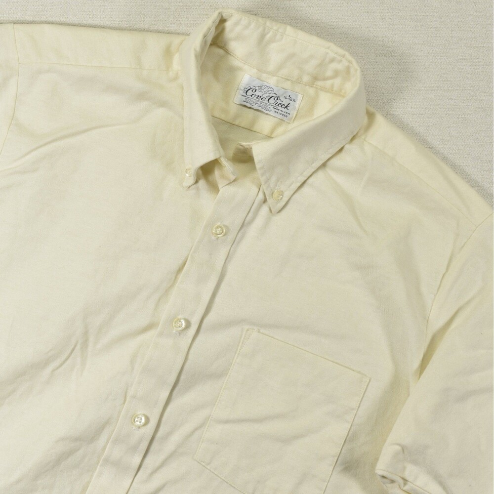 Cove Creek Vintage 70s 80s Button Up Shirt Mens Large Ivory Short Sleeve L
